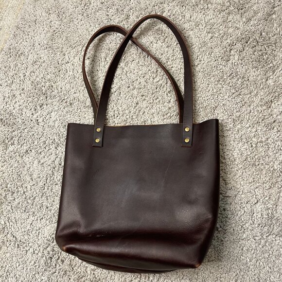 Portland Leather Compant Brown Leather Medium Tote Shoulder Bag - Picture 1 of 8